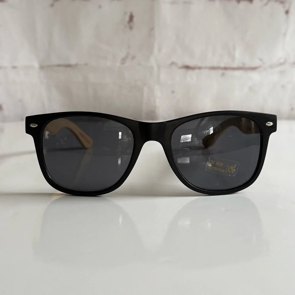 JOE’S SPECS 2 PAIR Black & Bamboo/Faux Wood Frame Sunglasses UV 400 NEW - Picture 5 of 16